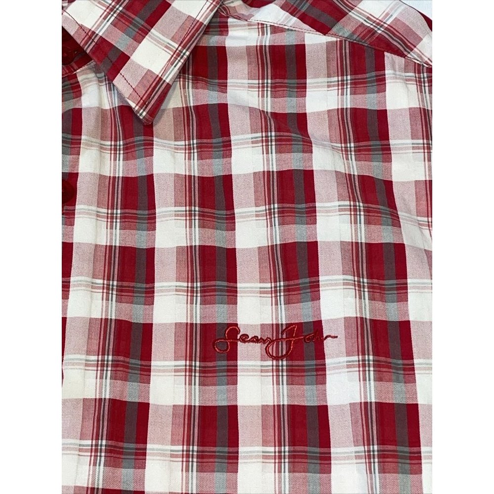 Sean John Shirt Mens Extra Large Red White Plaid Long Sleeve Button Up XL - Picture 8 of 8